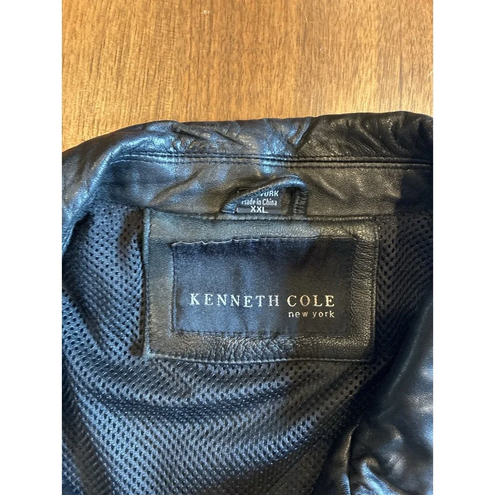 Kenneth Cole Men's Jacket 2XL Black Leather Long Sleeve Full Zip Jacket
